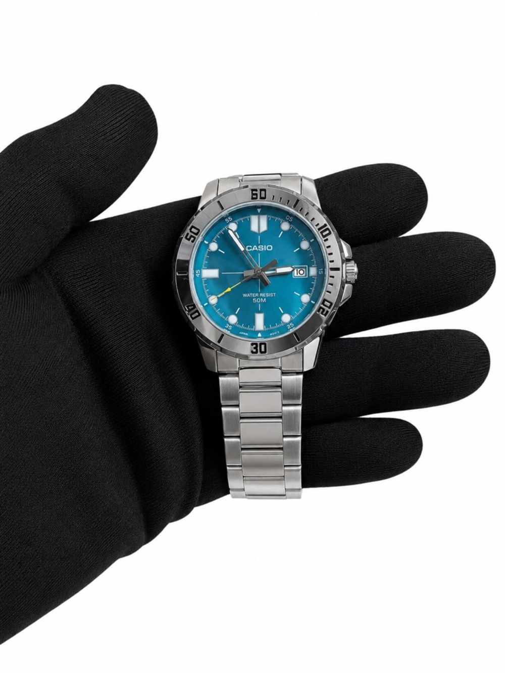 Casio Men’s Silver Watch with Turquoise Dial